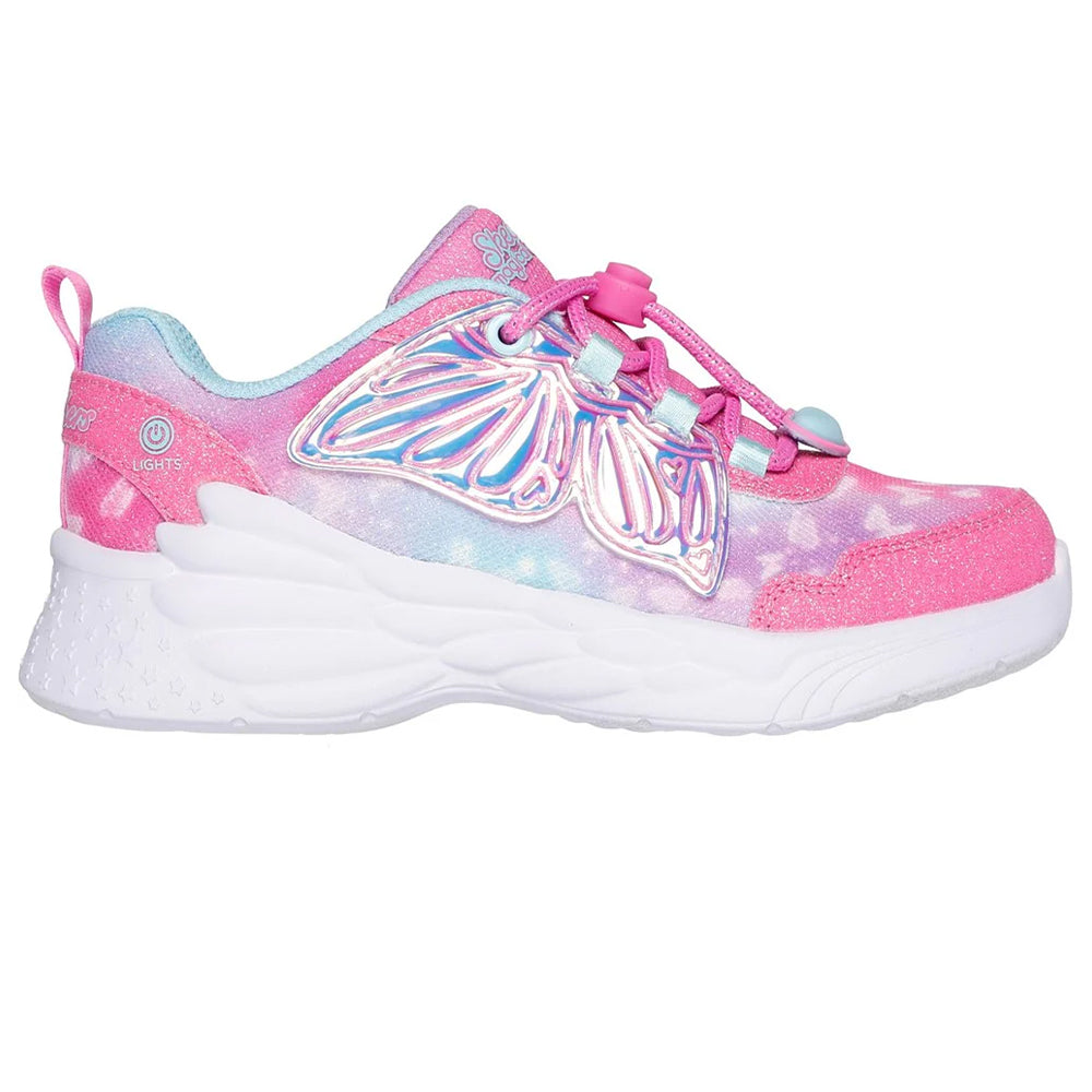 Pink-Turquoise - Side - Skechers Girls Dream Racer Wing Brites Shoes