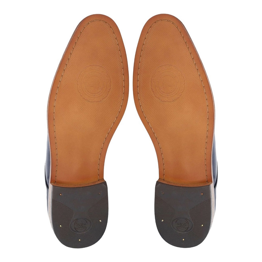 Navy - Side - Base London Mens Script Washed Leather Oxford Shoes