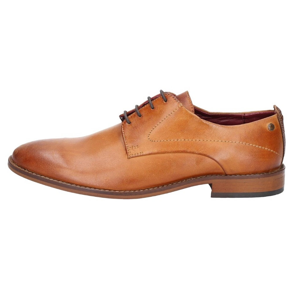 Tan - Side - Base London Mens Script Washed Leather Oxford Shoes