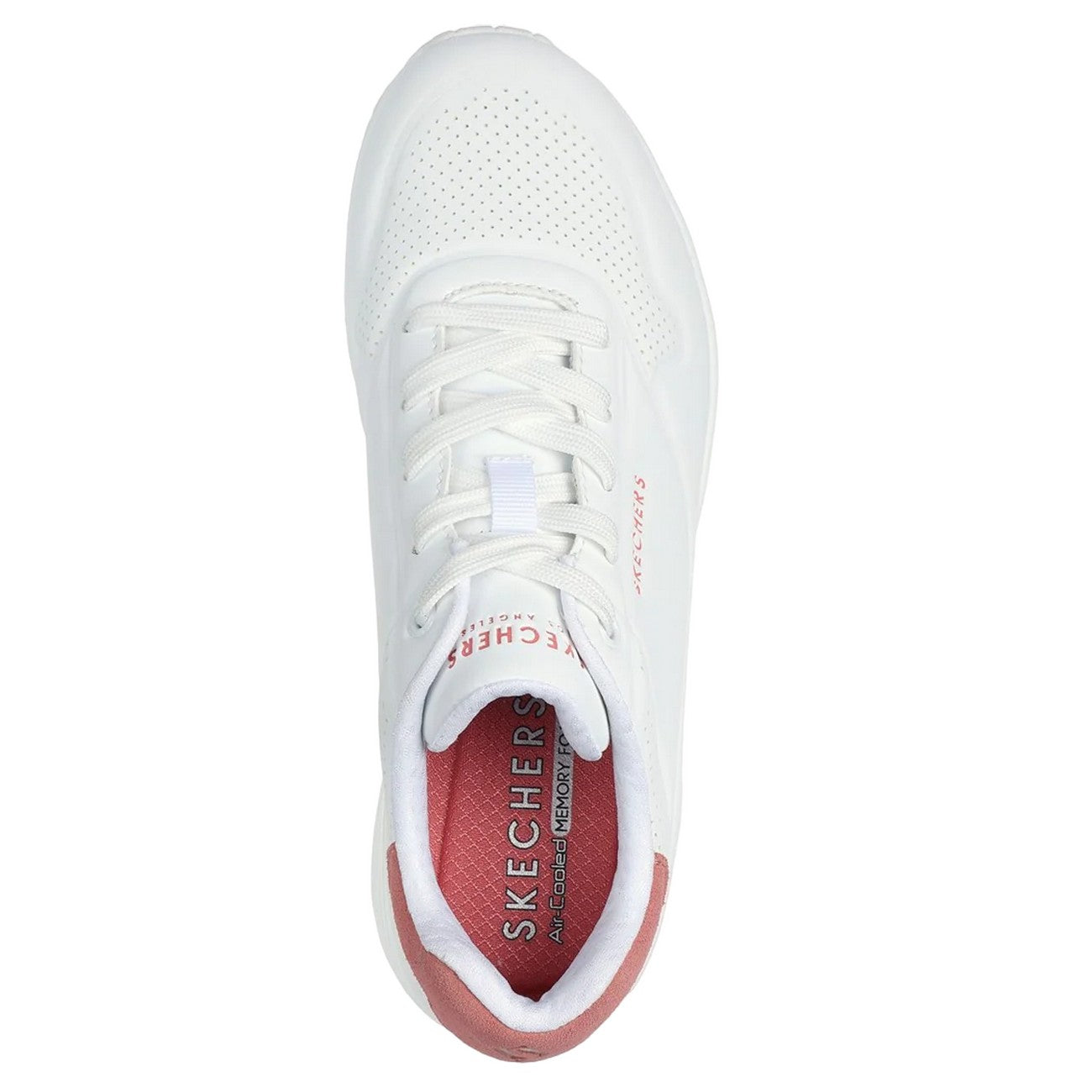 White-Coral - Back - Skechers Womens-Ladies Uno-Pop Back Suede Trim Trainers
