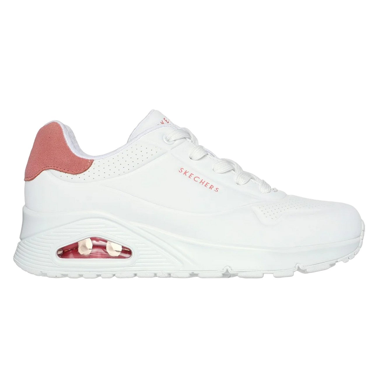 White-Coral - Lifestyle - Skechers Womens-Ladies Uno-Pop Back Suede Trim Trainers