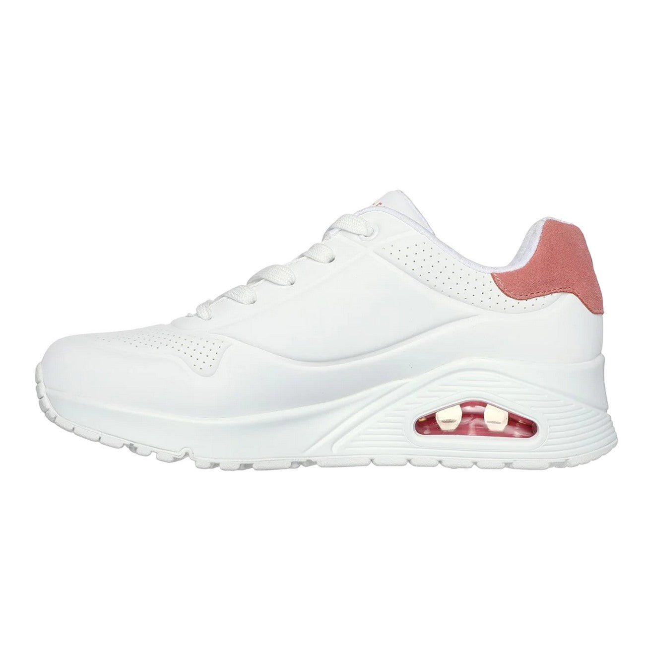 White-Coral - Pack Shot - Skechers Womens-Ladies Uno-Pop Back Suede Trim Trainers