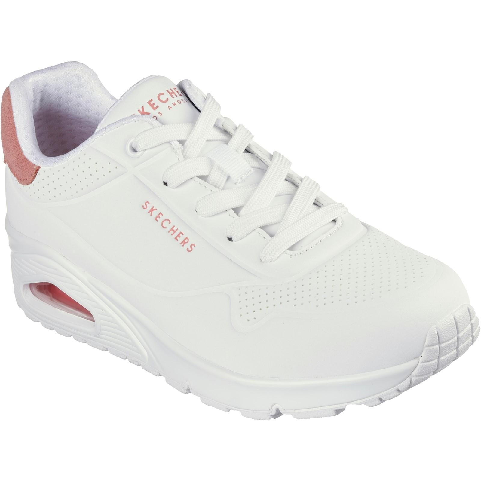 White-Coral - Front - Skechers Womens-Ladies Uno-Pop Back Suede Trim Trainers