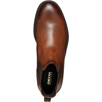 Cognac - Side - Geox Mens Tiberio Patent Leather Ankle Boots