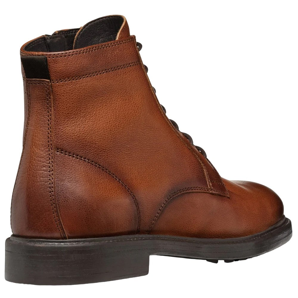 Cognac - Back - Geox Mens Tiberio Patent Leather Ankle Lace Up Boots
