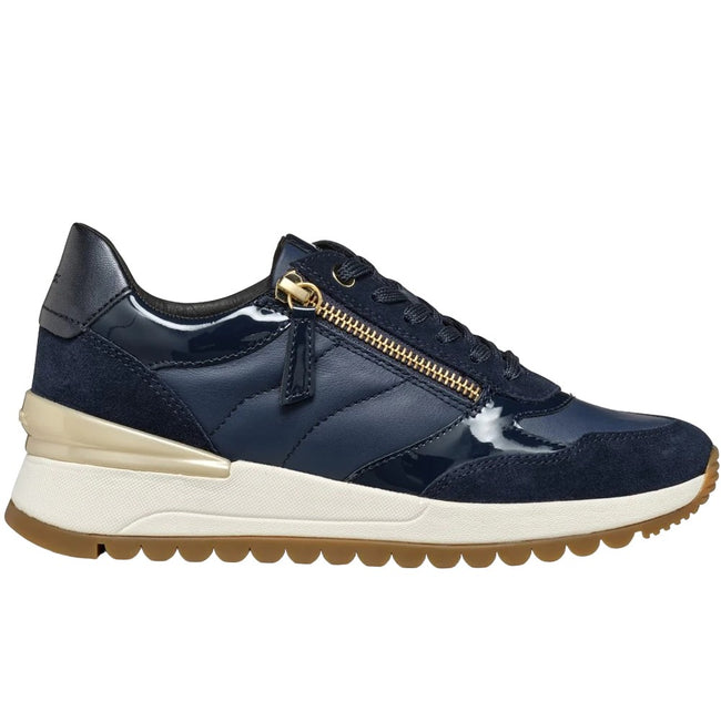 Navy - Pack Shot - Geox Womens-Ladies Desya Patent Leather Trainers
