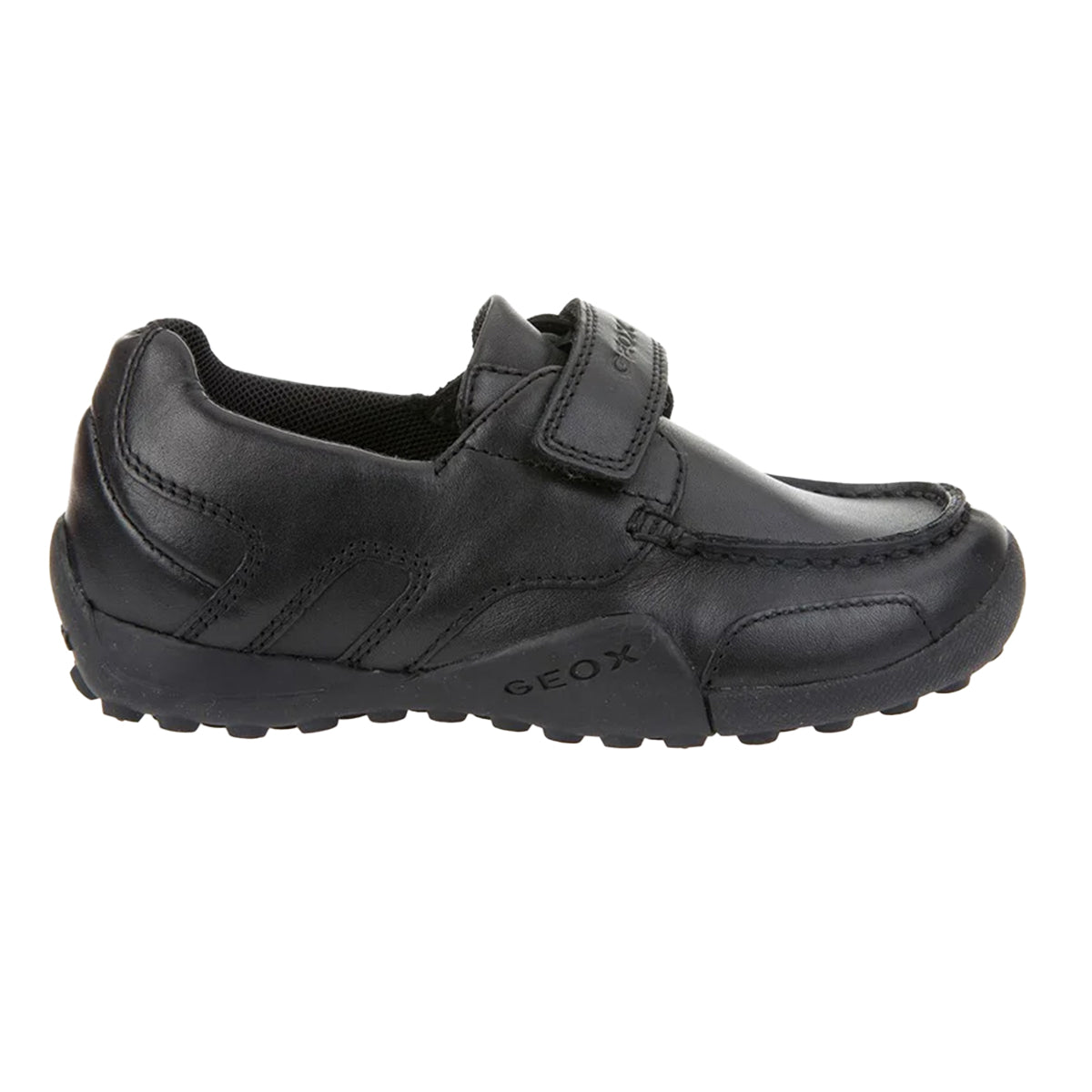 Black - Back - Geox Boys Snake loafer Patent Leather Moccasin School Shoes