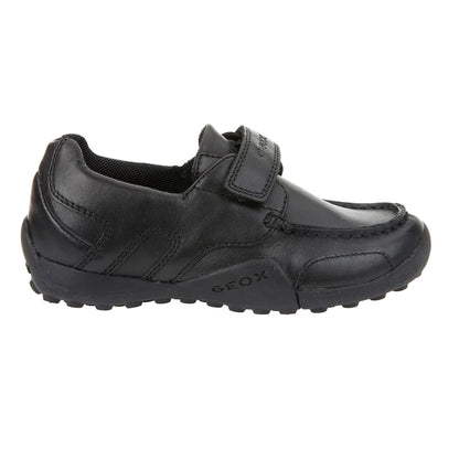 Black - Back - Geox Boys Snake loafer Patent Leather Moccasin School Shoes
