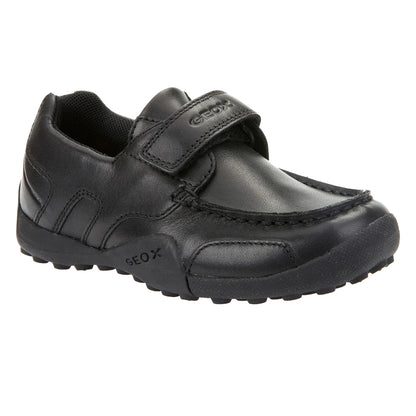 Black - Front - Geox Boys Snake loafer Patent Leather Moccasin School Shoes