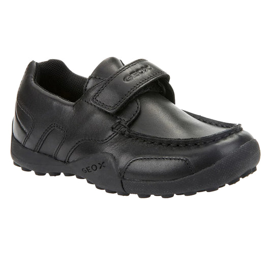 Black - Front - Geox Boys Snake loafer Patent Leather Moccasin School Shoes