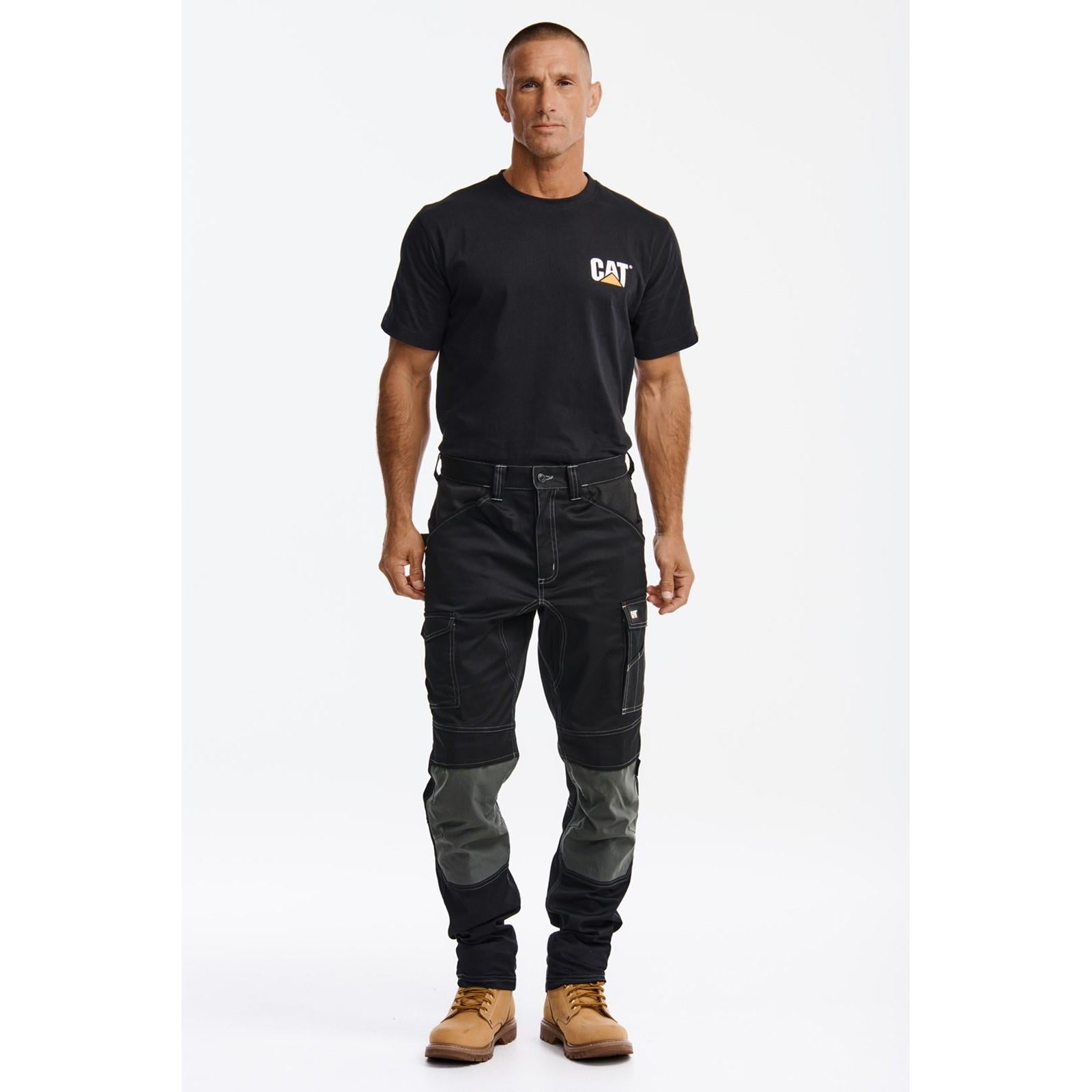 Black-Grey - Side - Caterpillar Mens Essential Stretch Work Trousers
