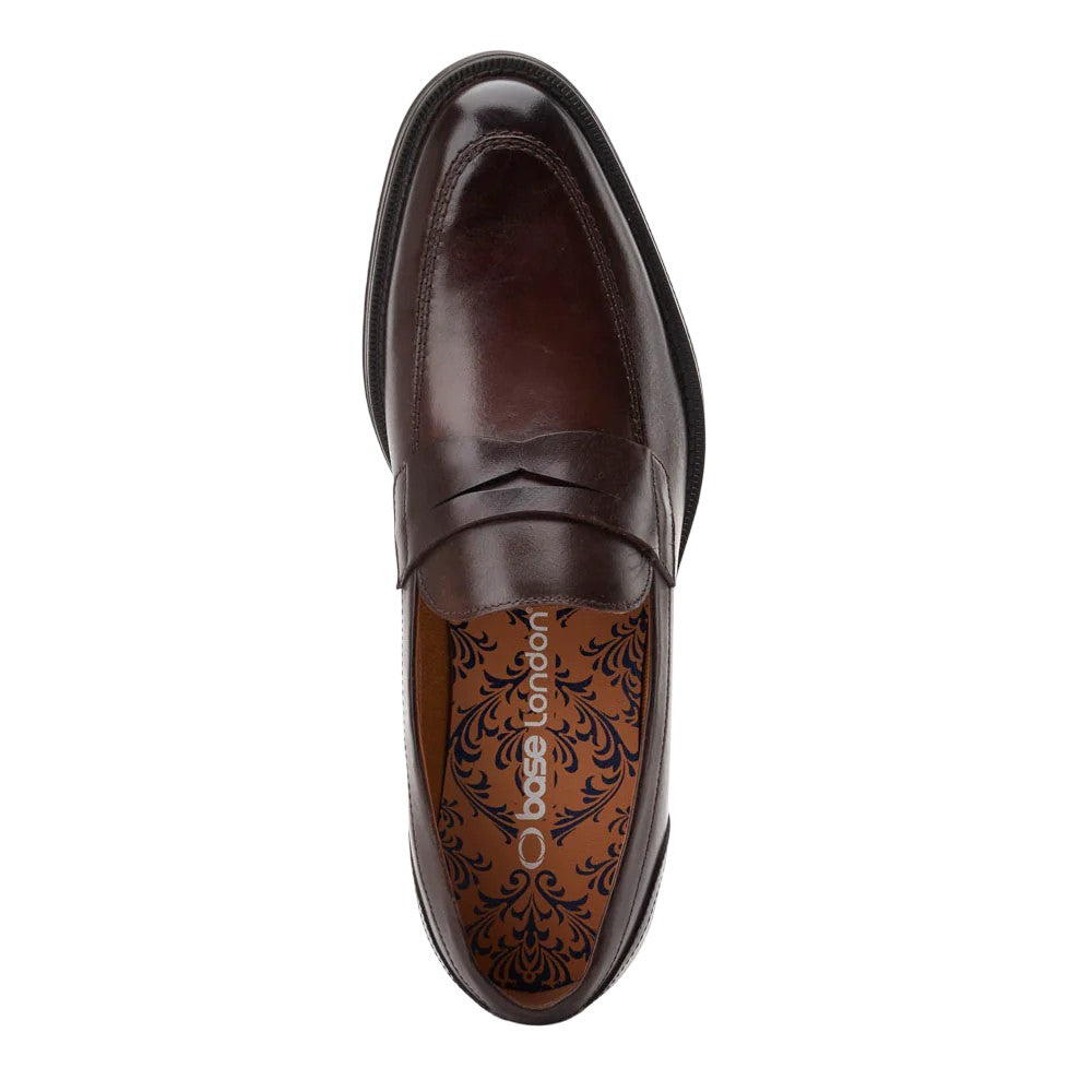 Dark Brown - Pack Shot - Base London Mens Kennedy Leather Slip-on Loafers