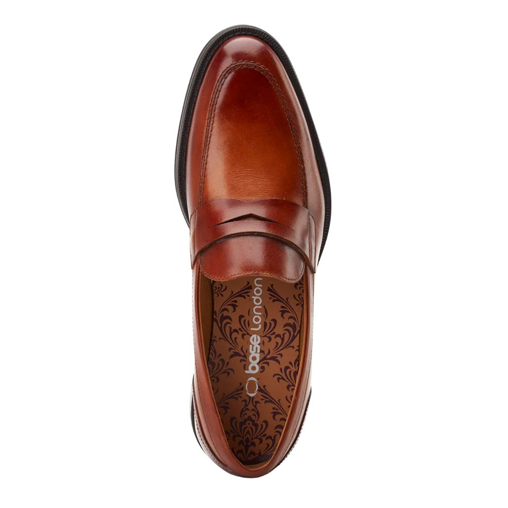 Burnt Tan - Pack Shot - Base London Mens Kennedy Leather Slip-on Loafers