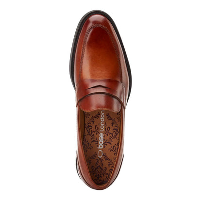 Burnt Tan - Pack Shot - Base London Mens Kennedy Leather Slip-on Loafers