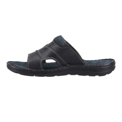 Black - Side - Hush Puppies Mens Archer Leather Mule Sandals