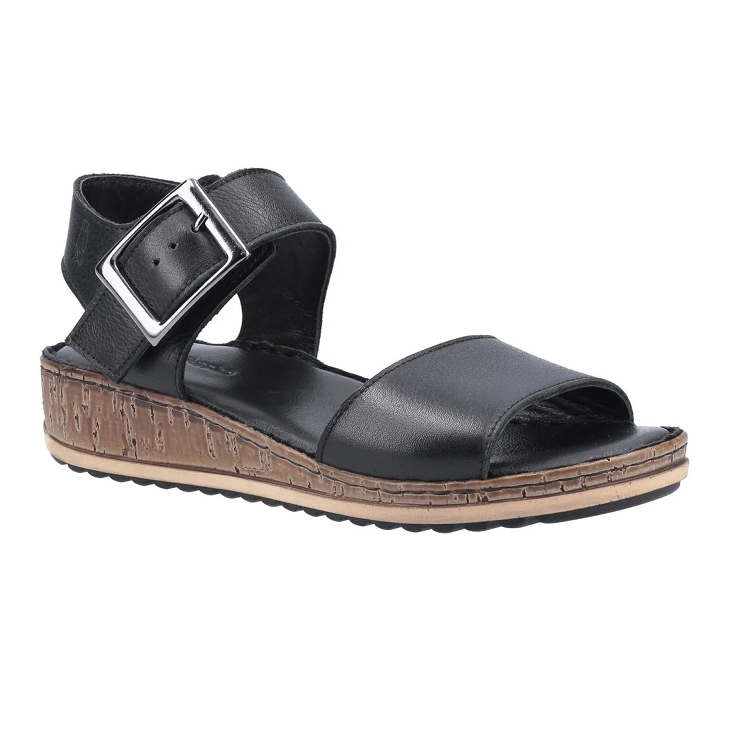 Black - Front - Hush Puppies Womens-Ladies Ellie Leather Wide Sandals