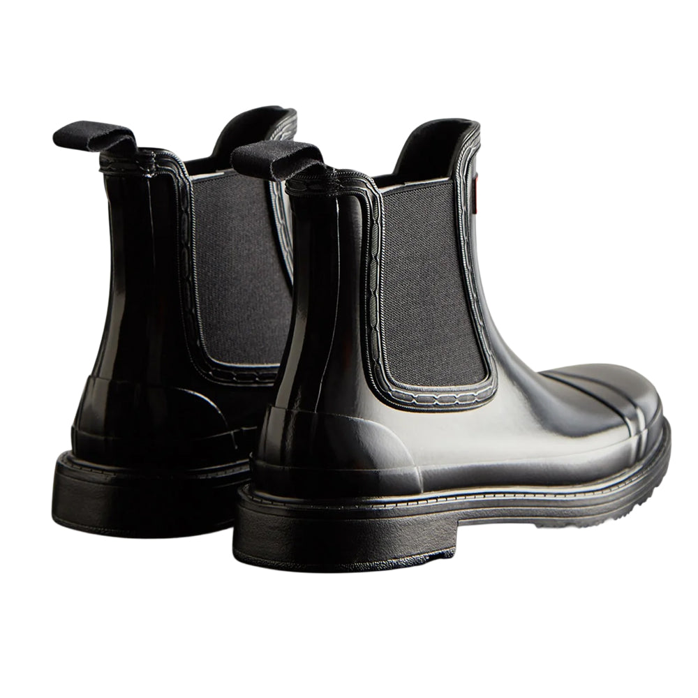 Black - Back - Hunter Womens-Ladies Commando Gloss Chelsea Boots