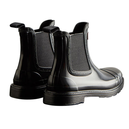 Black - Back - Hunter Womens-Ladies Commando Gloss Chelsea Boots