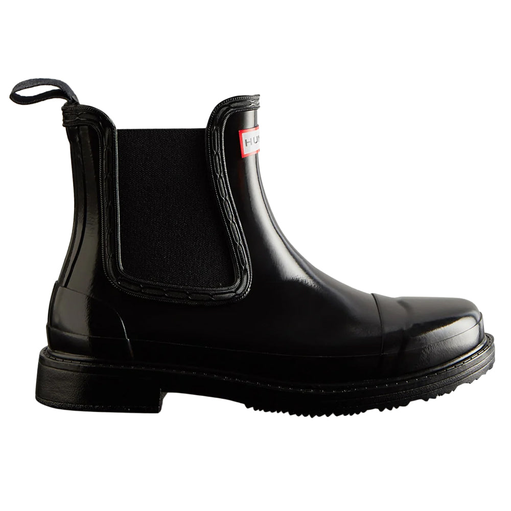 Black - Side - Hunter Womens-Ladies Commando Gloss Chelsea Boots