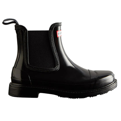 Black - Side - Hunter Womens-Ladies Commando Gloss Chelsea Boots