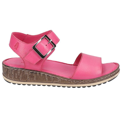 Pink - Side - Hush Puppies Womens-Ladies Ellie Leather Wedge Sandals