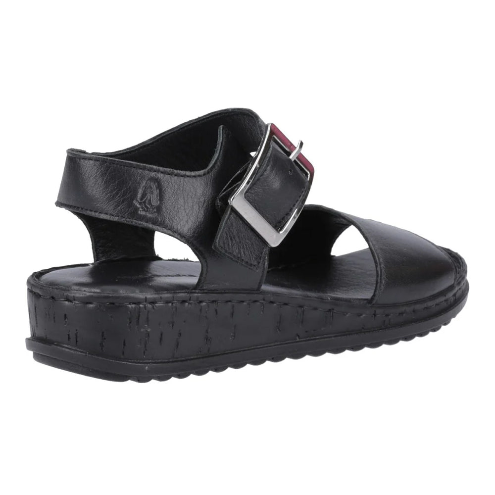 Black - Back - Hush Puppies Womens-Ladies Ellie Leather Wedge Sandals