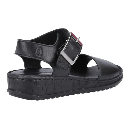 Black - Back - Hush Puppies Womens-Ladies Ellie Leather Wedge Sandals