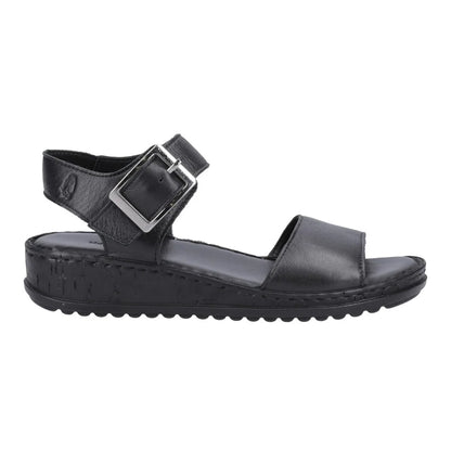 Black - Side - Hush Puppies Womens-Ladies Ellie Leather Wedge Sandals