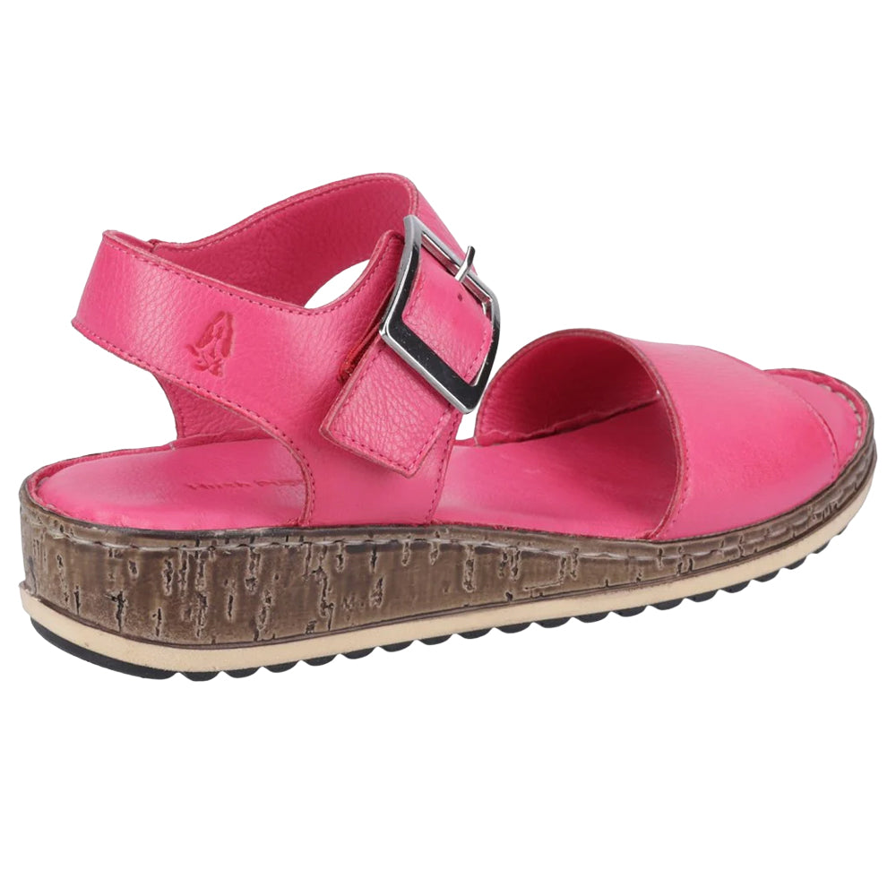 Pink - Back - Hush Puppies Womens-Ladies Ellie Leather Wedge Sandals
