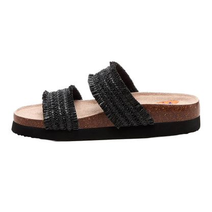 Black - Side - Rocket Dog Womens-Ladies Aruba Raffia Flip Flops