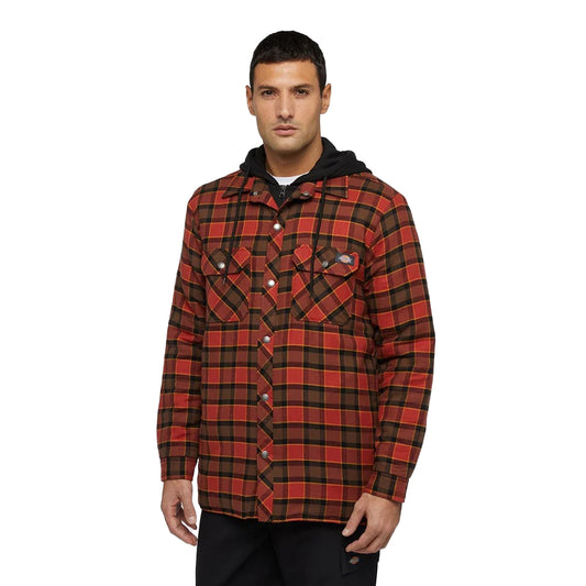 Red Ochre - Front - Dickies Mens Flannel Hooded Shirt