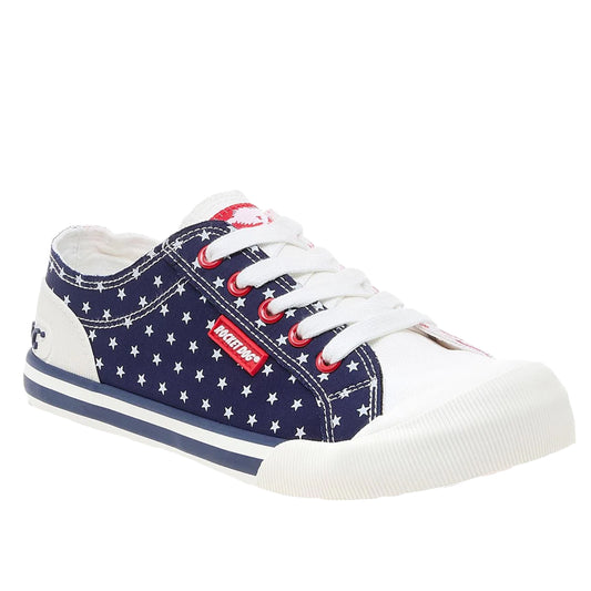 Red-White-Navy - Front - Rocket Dog Womens-Ladies Jazzin Spangle Trainers