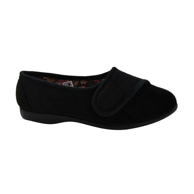 Black - Back - GBS Womens-Ladies Audrey Touch Fasten Slippers