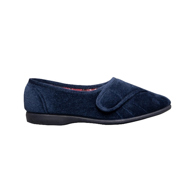 Navy - Back - GBS Womens-Ladies Audrey Touch Fasten Slippers