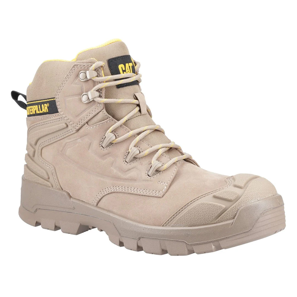 Grey-Yellow - Front - Caterpillar Mens Striver Leather Safety Boots