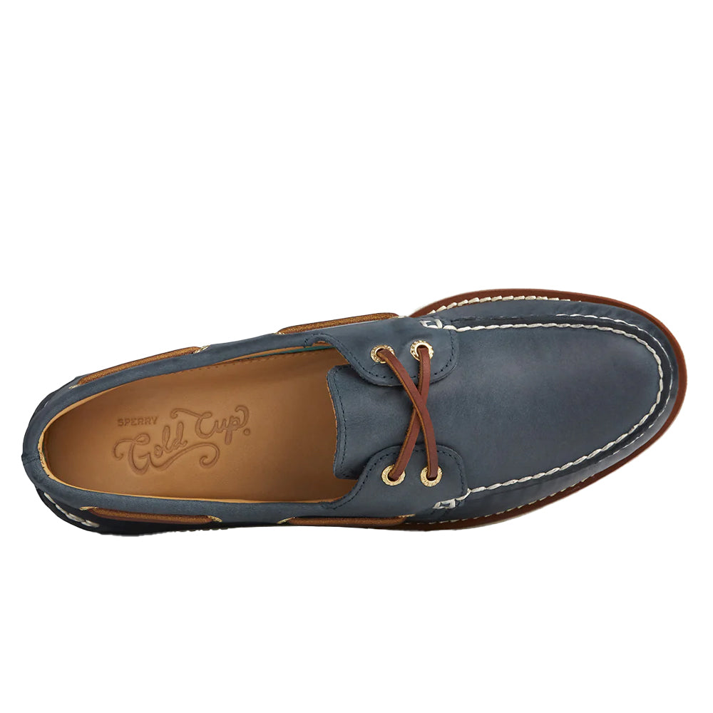 Navy - Side - Sperry Mens Authentic Gold Cup Leather Boat Shoes