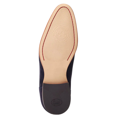 Navy - Close up - Base London Mens Bruno Leather Penny Loafers