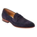 Navy - Front - Base London Mens Bruno Leather Penny Loafers