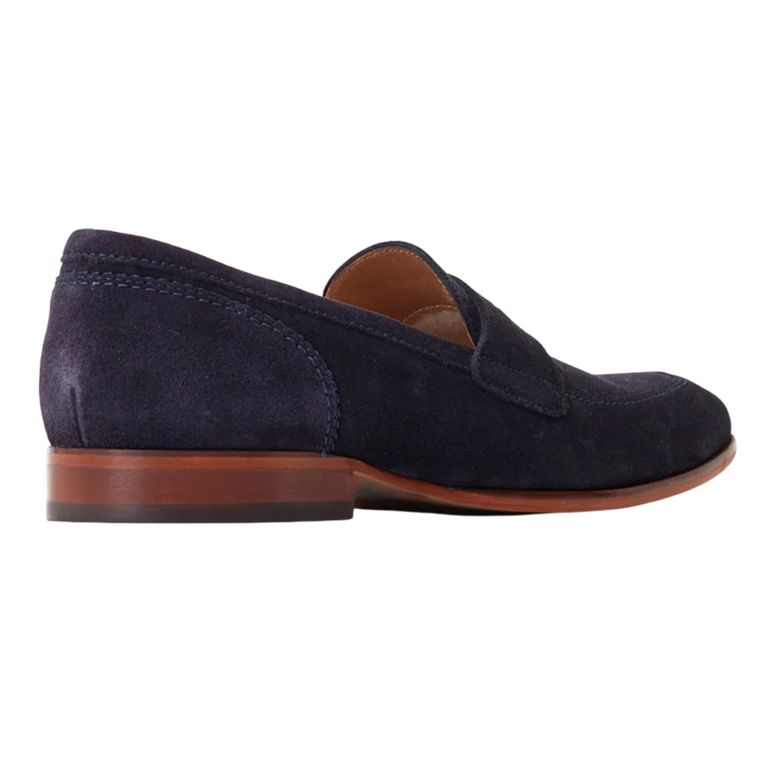 Navy - Back - Base London Mens Bruno Leather Penny Loafers