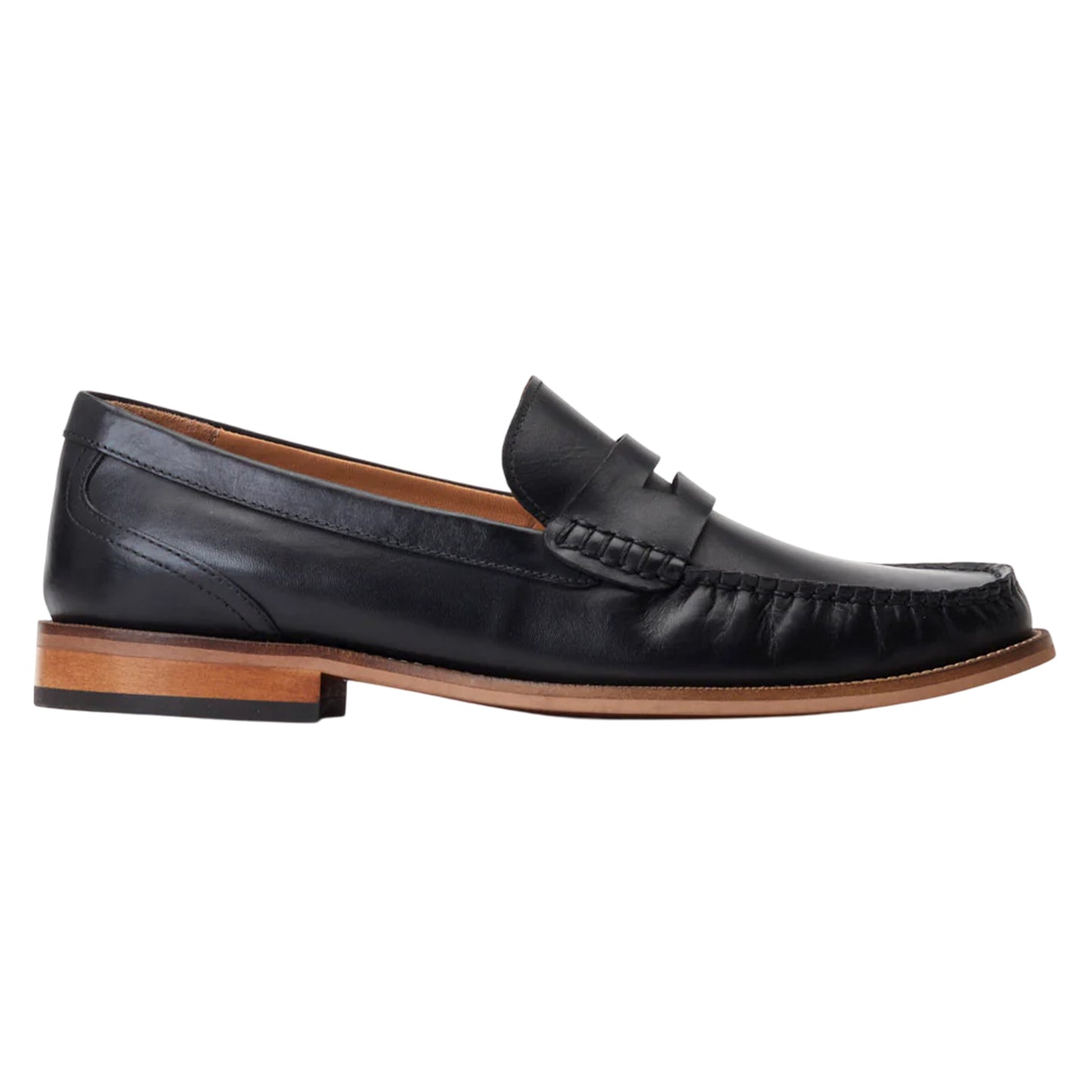 Black - Side - Base London Mens Garfield Leather Penny Loafers