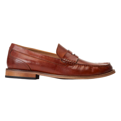 Burnt Tan - Side - Base London Mens Garfield Leather Penny Loafers