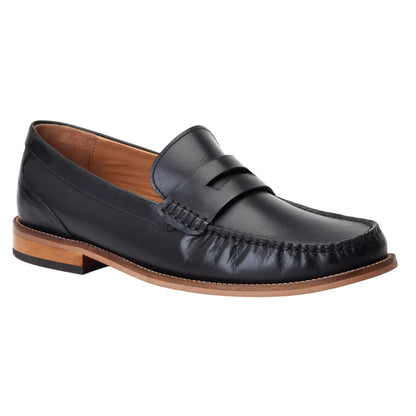 Black - Front - Base London Mens Garfield Leather Penny Loafers