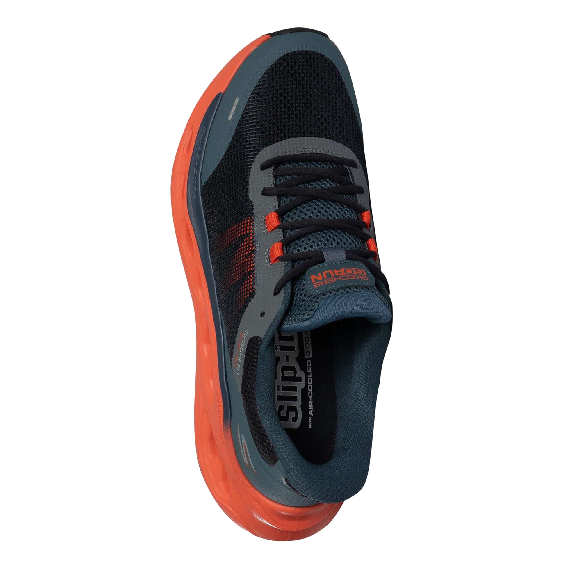 Navy-Orange - Pack Shot - Skechers Mens Max Cushioning Glide-Step Trainers