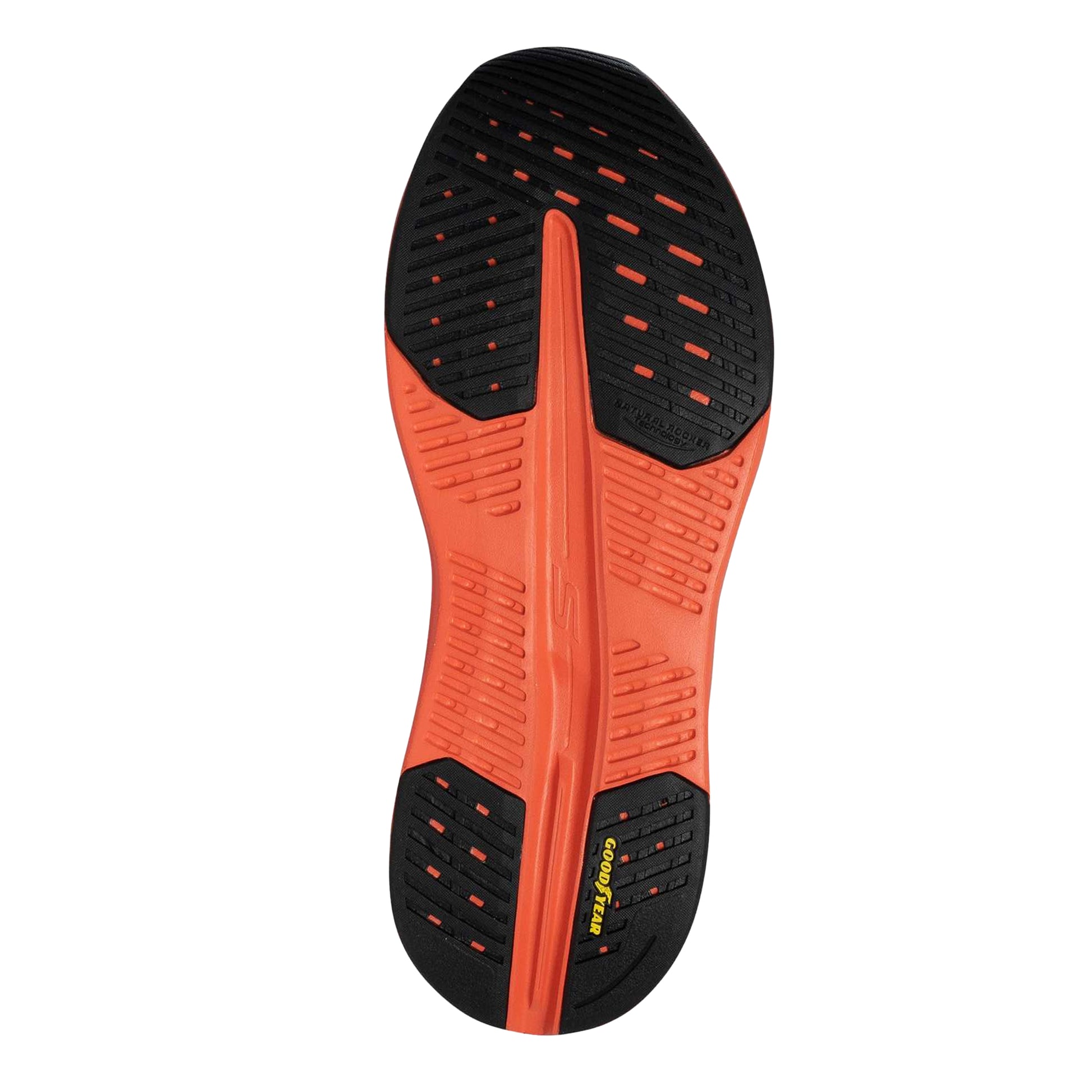 Navy-Orange - Close up - Skechers Mens Max Cushioning Glide-Step Trainers