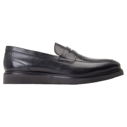 Black - Side - Base London Mens Sid Leather Penny Loafers