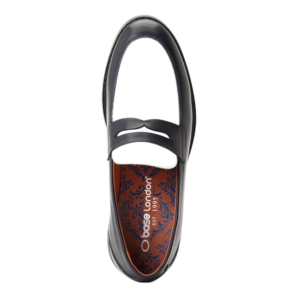 Black-White - Pack Shot - Base London Mens Sid Leather Penny Loafers