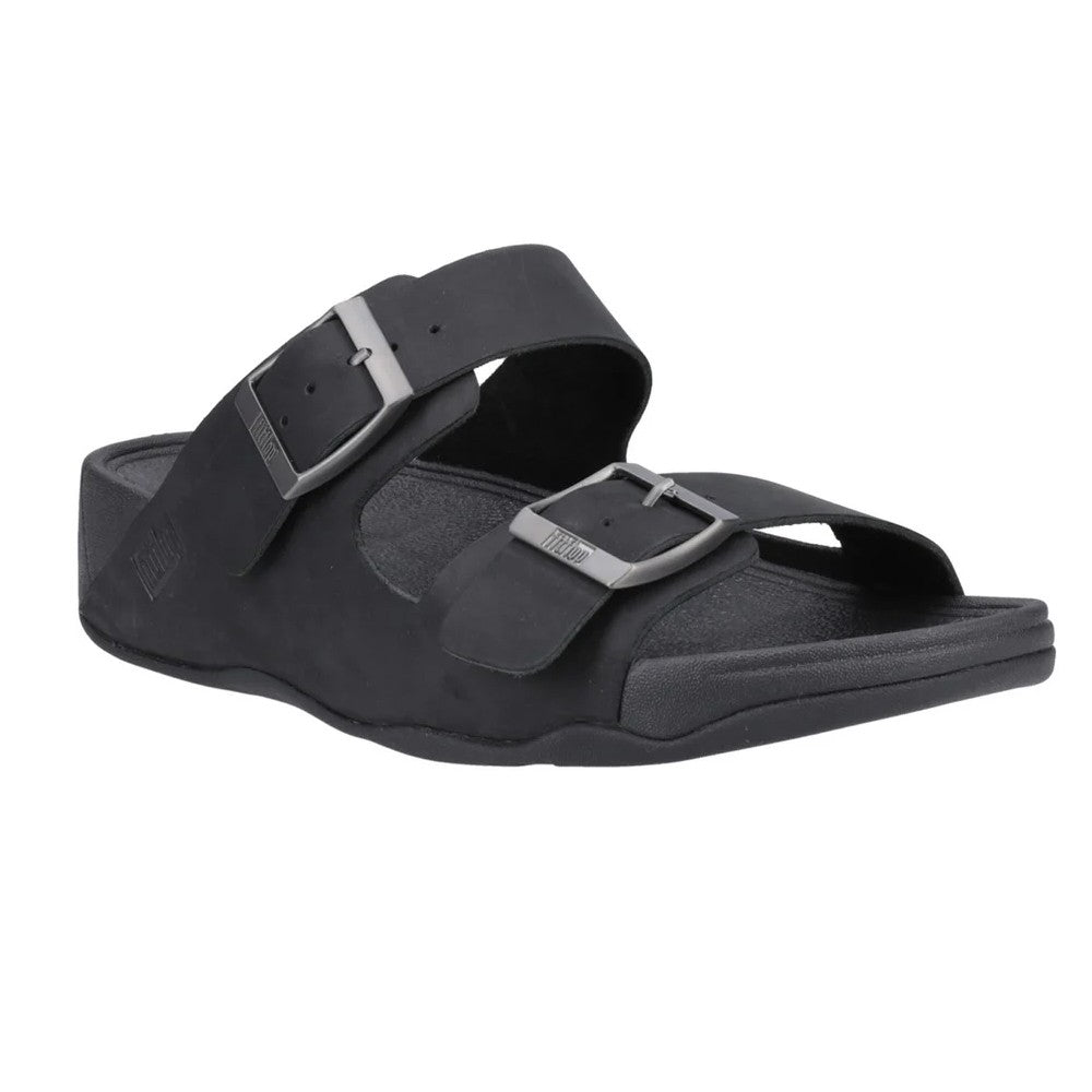 Black - Front - FitFlop Mens Gogh Moc Leather Sliders