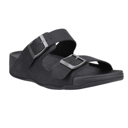 Black - Front - FitFlop Mens Gogh Moc Leather Sliders