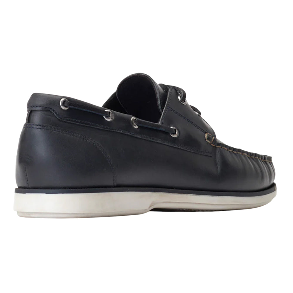 Navy - Back - Base London Mens Stern Boat Shoes