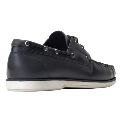 Navy - Back - Base London Mens Stern Boat Shoes
